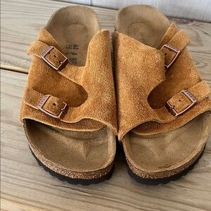 Birkenstock Chestnut Suede Two-Strap Toe-Loop Sandals